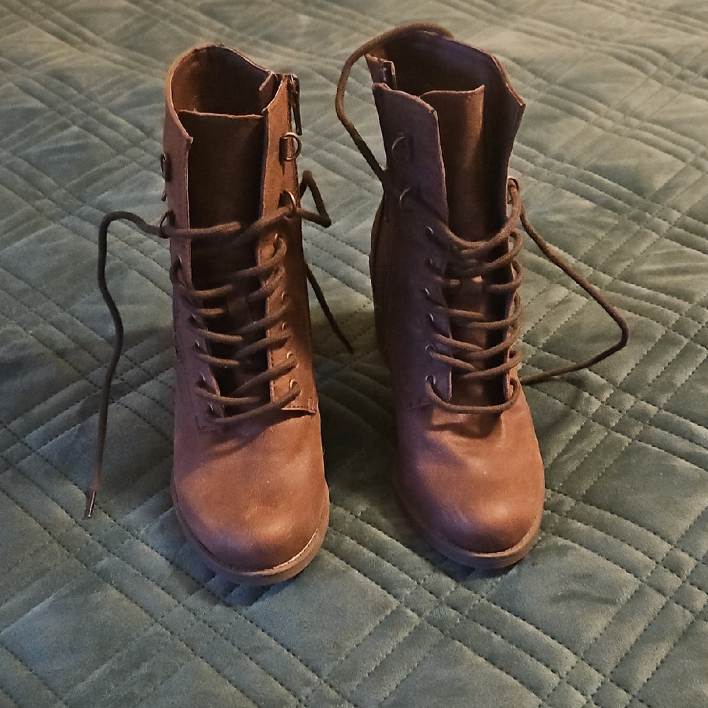 Brown Lace-Up Ankle Boots